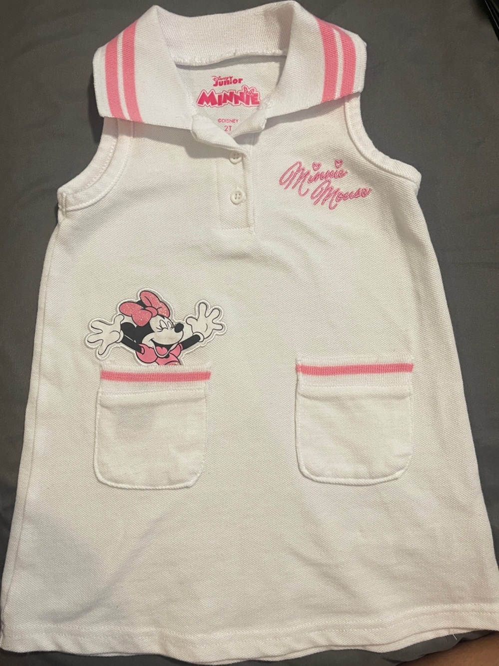 Disney Minnie Mouse White & Pink Sleeveless Polo Dress